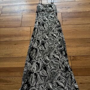 Roxy Black White Floral Maxi Dress S Sundress Spaghetti Strap